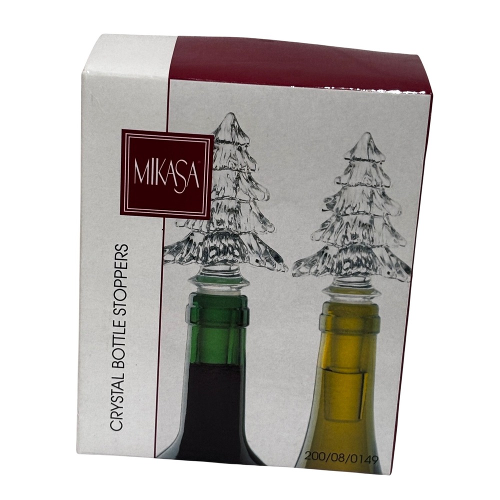 Mikasa Crystal Bottle Stoppers Set of 2 Christmas Tree Clear Austria bar wine